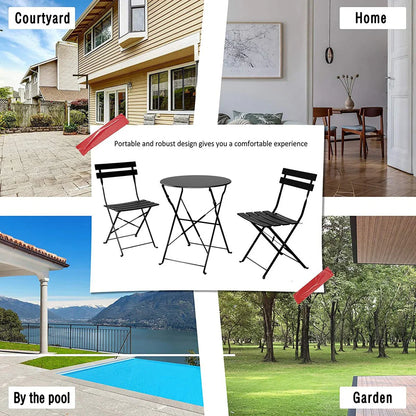 Set bistro pieghevole in metallo da 3 pezzi, set conversazione resistente alle intemperie per esterni/interni, per patio, cortile, giardino