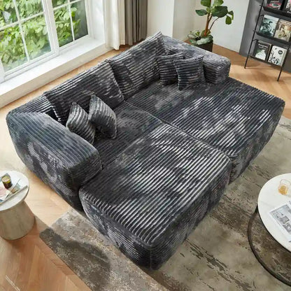Divano componibile moderno HOOOWOOO in peluche a L con pouf rimovibile