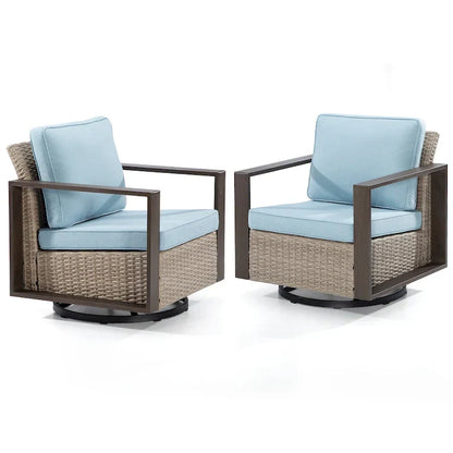 Cozywor Set 2 Sedie a Dondolo da Esterno in Rattan per Patio con Telaio in Metallo e Cuscini