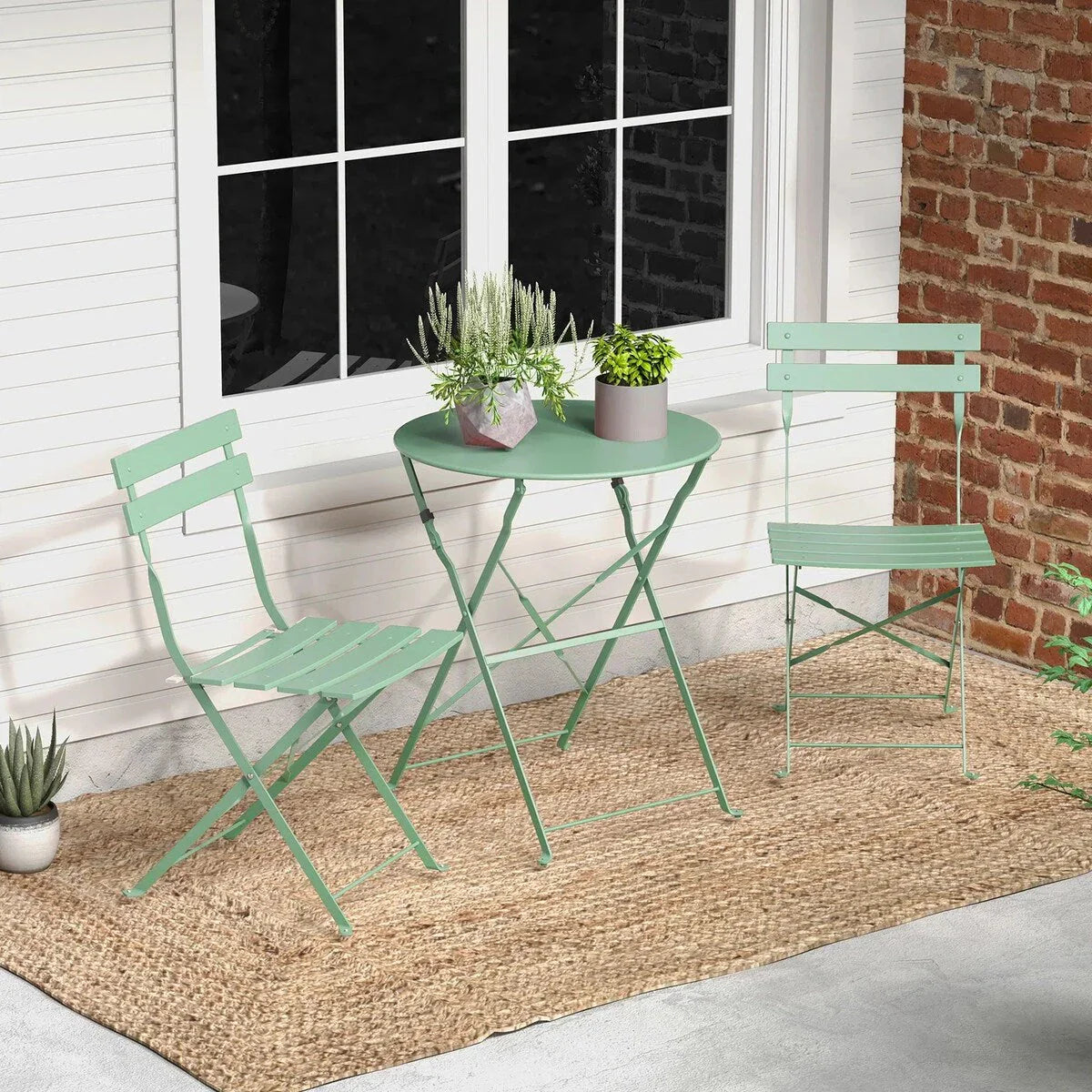Set bistro pieghevole in metallo da 3 pezzi, set conversazione resistente alle intemperie per esterni/interni, per patio, cortile, giardino