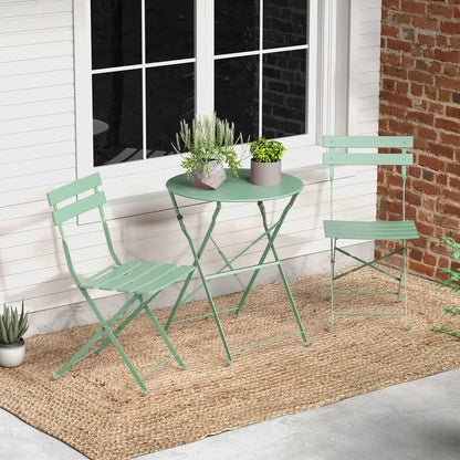 Set bistro pieghevole in metallo da 3 pezzi, set conversazione resistente alle intemperie per esterni/interni, per patio, cortile, giardino