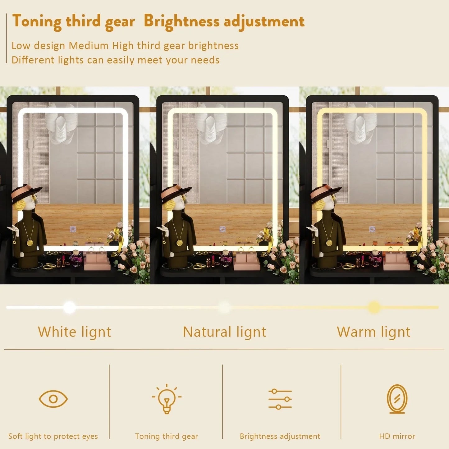 Tavolo da Trucco con Luci a LED, Specchio e Sgabello