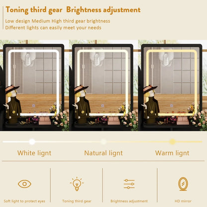 Tavolo da Trucco con Luci a LED, Specchio e Sgabello