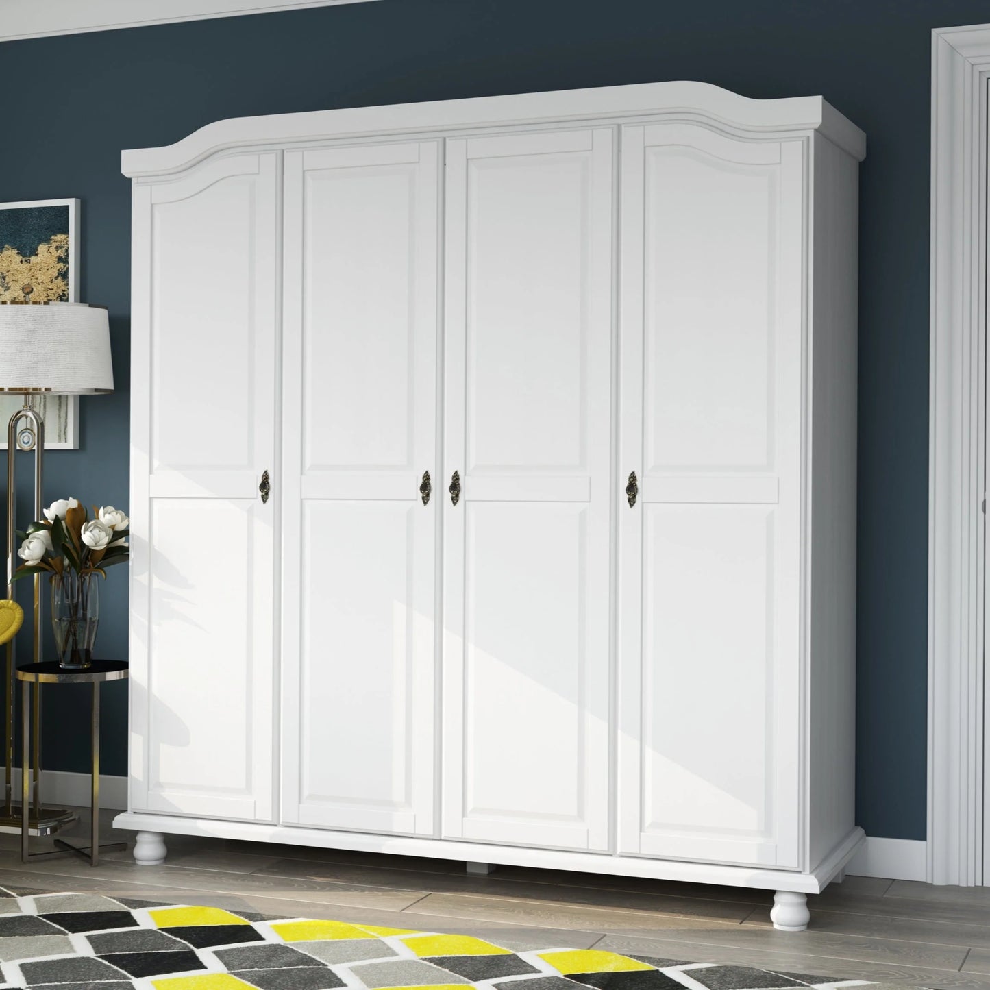 Palace Imports Armadio Kyle a 4 Ante in 100% Legno Massello con Ante in Legno Massello o a Specchio