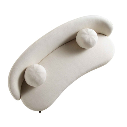 Divano curvo a 3 posti con cuscini a sfera, misto lino beige