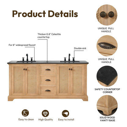 Mobile bagno Hervas con top in marmo naturale senza specchio