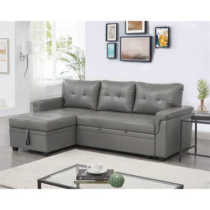 Divano componibile convertibile reversibile con letto estraibile, chaise longue con contenitore nascosto e gambe durevoli