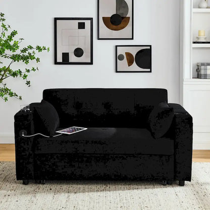Divano Letto Estraibile 54", Divano Reclinabile 2 Posti con Contenitore, Cuscino Lombare, Presa USB