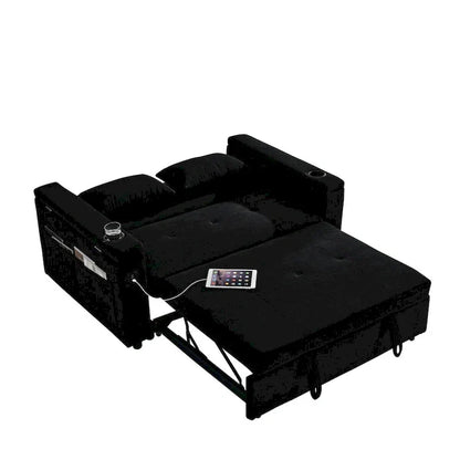 Divano Letto Estraibile 54", Divano Reclinabile 2 Posti con Contenitore, Cuscino Lombare, Presa USB
