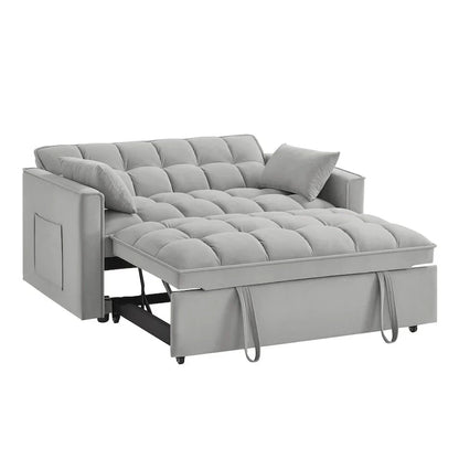 Divano letto a due posti 4 in 1 con braccioli e tasche portaoggetti, divano letto estraibile multifunzionale trapuntato con schienale regolabile