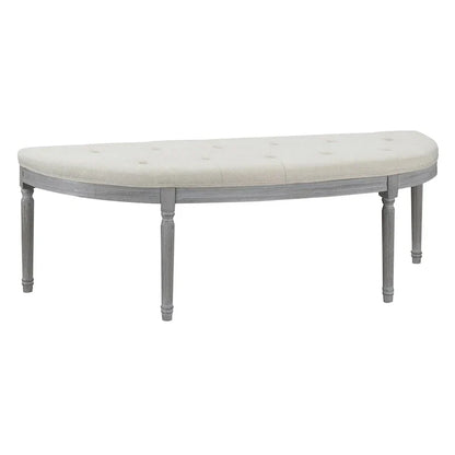Banc rembourré capitonné beige avec pieds en bois - 55L x 20H
