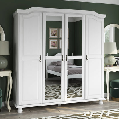 Palace Imports Armadio Kyle a 4 Ante in 100% Legno Massello con Ante in Legno Massello o a Specchio