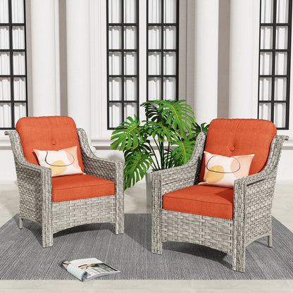 HOOOWOOO, Set di 2 Sedie da Esterno in Rattan Intrecciato con Schienale Alto