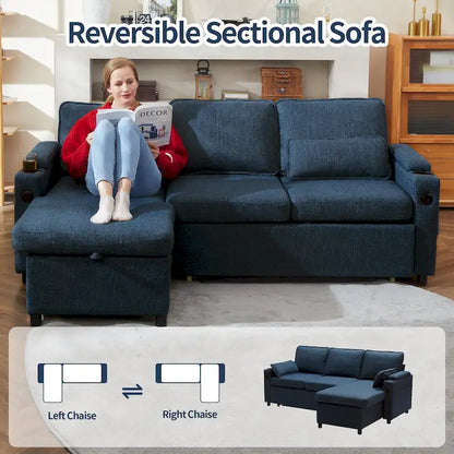 Divano letto a L da 80", Divano letto a scomparsa, Divano letto convertibile con penisola reversibile