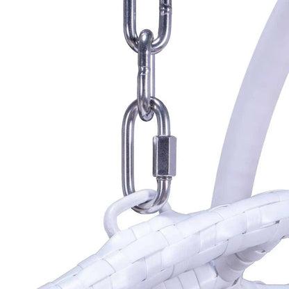 Sedia sospesa a dondolo a forma di uovo con supporto in metallo, telaio in vimini e cuscino – Beige / Blu antracite / Bianco / Blu / Bianco antico / Marrone / Tela, 2 posti