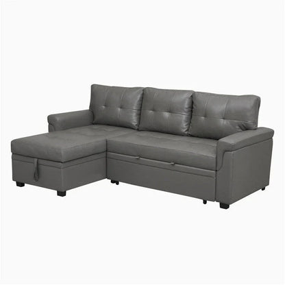 Divano componibile convertibile reversibile con letto estraibile, chaise longue con contenitore nascosto e gambe durevoli