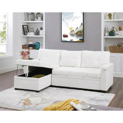 Divano componibile convertibile reversibile con letto estraibile, chaise longue con contenitore nascosto e gambe durevoli
