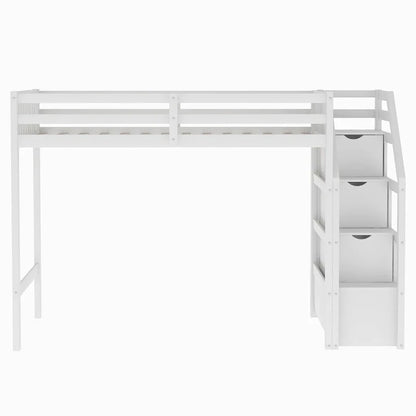 Letto a soppalco in legno per due persone con scale, sponde alte e scaletta