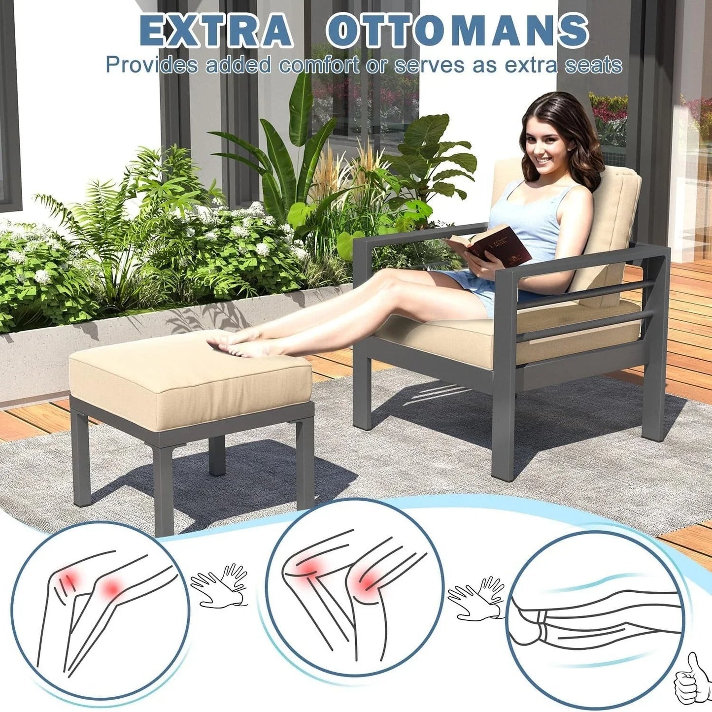 AECOJOY Set di mobili da giardino a 7 pezzi in alluminio Set da conversazione per esterni