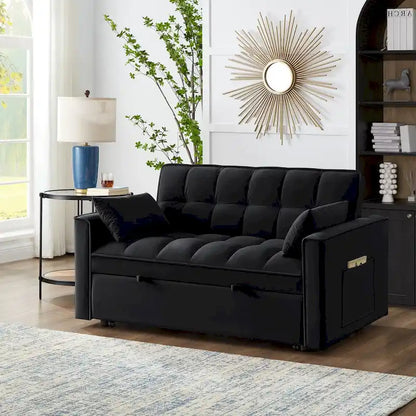 Divano Letto Estraibile 4-in-1 - Divanetto in Velluto - Divano Letto Convertibile con Schienale Reclinabile, 2 Tasche Laterali