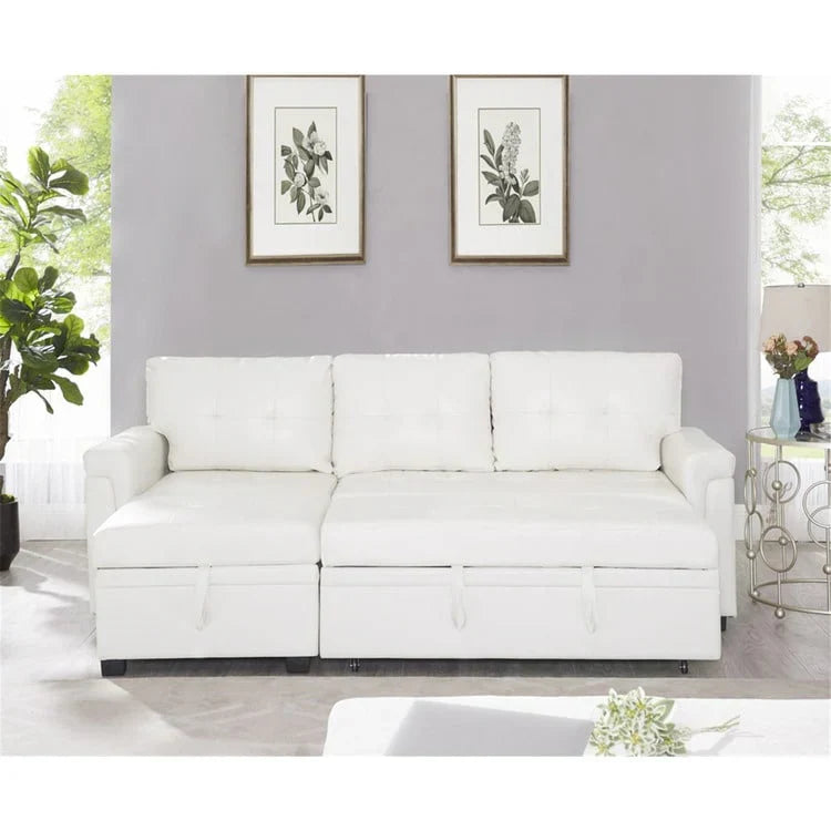 Divano componibile convertibile reversibile con letto estraibile, chaise longue con contenitore nascosto e gambe durevoli