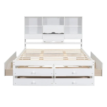 Letto a piattaforma King Size con testiera contenitore e 8 cassetti