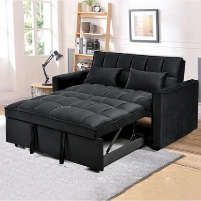 Divanetto Futon Moderno in Velluto con Schienale Reclinabile e Tasche, 2 Posti - Grigio Scuro / Grigio Chiaro / Blu / Nero