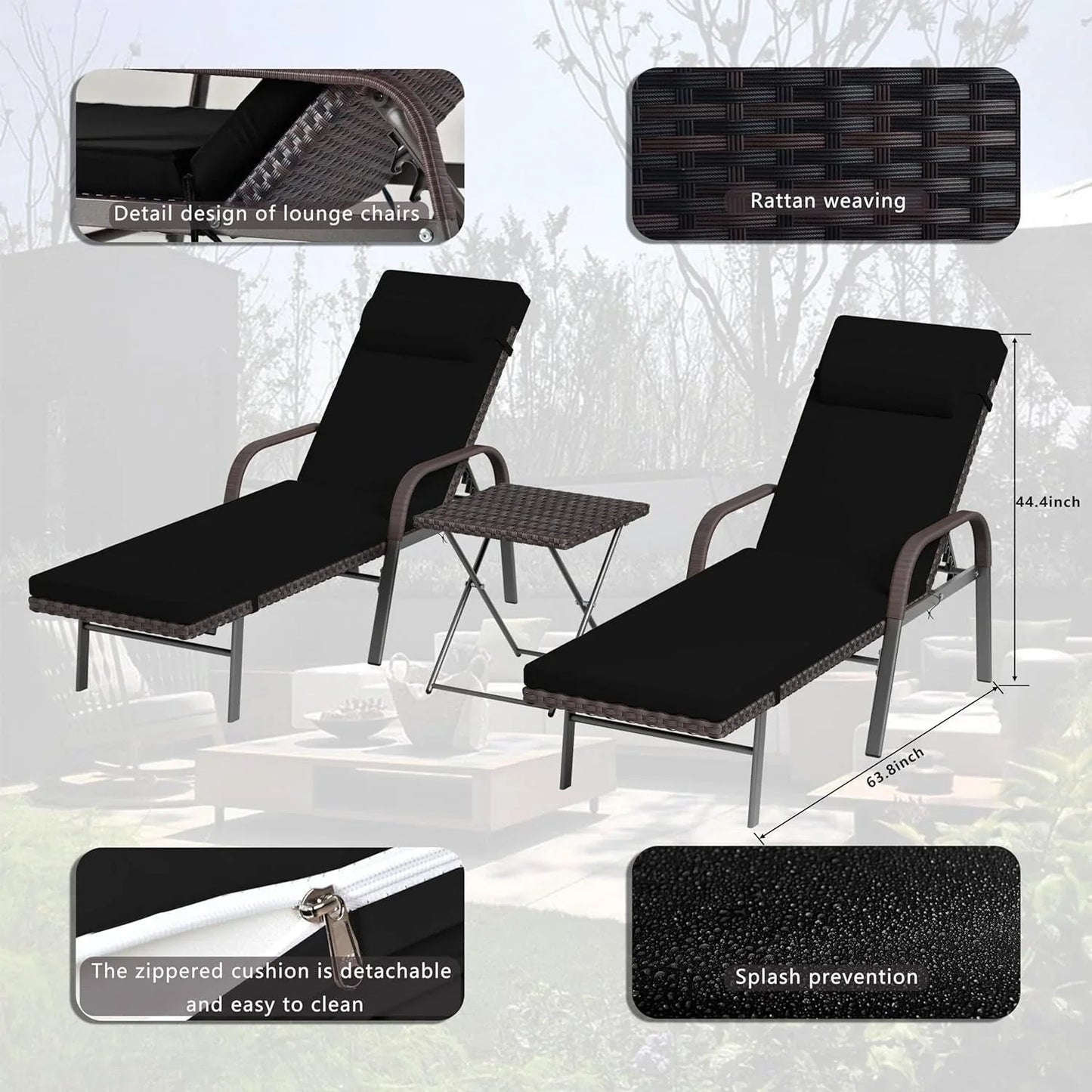 Set di 3 Chaise Lounge da Esterno Kullavik