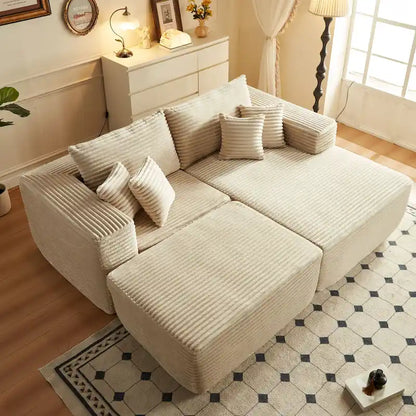 Divano componibile moderno HOOOWOOO in peluche a L con pouf rimovibile