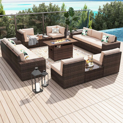 Set di mobili da giardino da 13 pezzi con tavolo braciere da 44 pollici