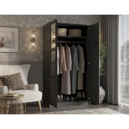 Armadio Urban a 2 ante in 100% legno massello con ante piene e a specchio