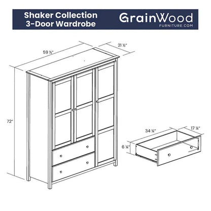 Armadio Grain Wood Furniture Shaker Wood a 3 ante - 60x72x22