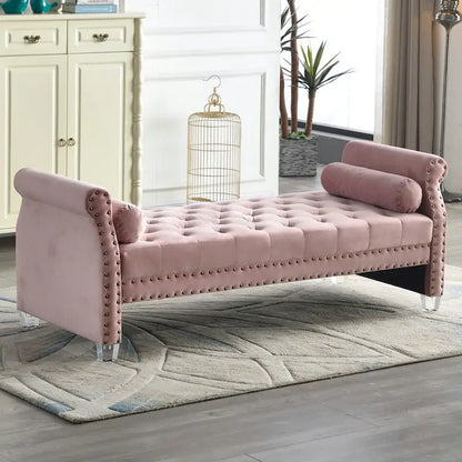 Banc rembourré en velours capitonné surdimensionné avec accoudoirs arrondis de 71 pouces