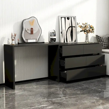 Cassettiera e Scrivania Girevole a 32,7H, con 6 Cassetti, Tavolo da Trucco, Bianco/Nero