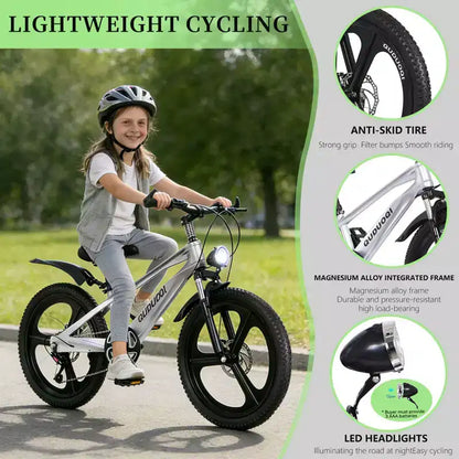 NAYSAYE Bicicletta da montagna per bambini da 20 pollici con trasmissione a 7 velocità e telaio in lega di magnesio per ragazzi e ragazze di età 8-12 anni, 57.09*21.65*29.92