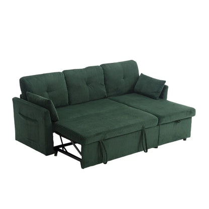 Canapé d'angle réversible en velours côtelé/chenille avec chaise longue de rangement et poche latérale