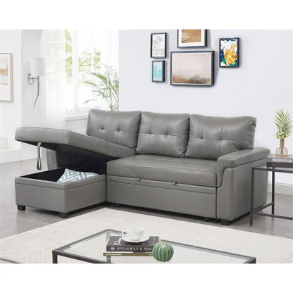 Divano componibile convertibile reversibile con letto estraibile, chaise longue con contenitore nascosto e gambe durevoli