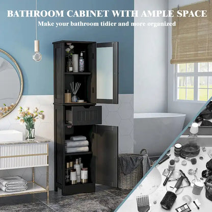 Colonna da bagno alta, autoportante, con ante e cassetto