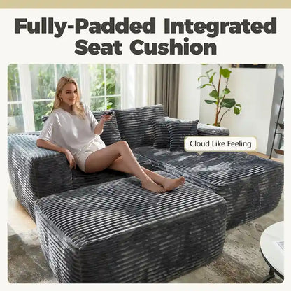 Divano componibile moderno HOOOWOOO in peluche a L con pouf rimovibile