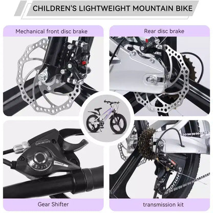 NAYSAYE Bicicletta da montagna per bambini da 20 pollici con trasmissione a 7 velocità e telaio in lega di magnesio per ragazzi e ragazze di età 8-12 anni, 57.09*21.65*29.92