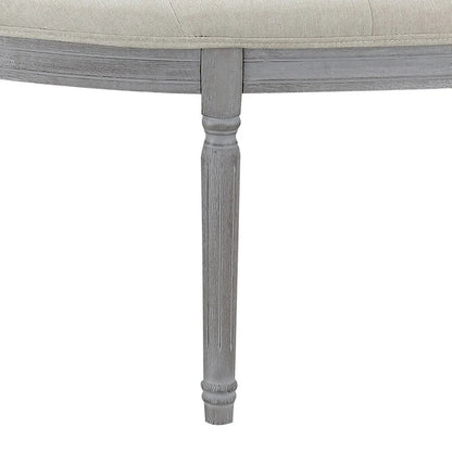 Banc rembourré capitonné beige avec pieds en bois - 55L x 20H
