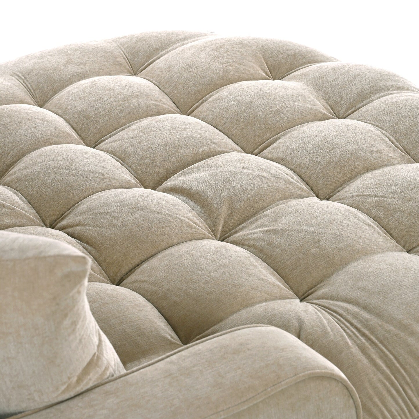 Divano Letto Chaise Longue in ciniglia, Divano Imbottito con Schienale Trapuntato e 2 Cuscini Rimovibili per Soggiorno