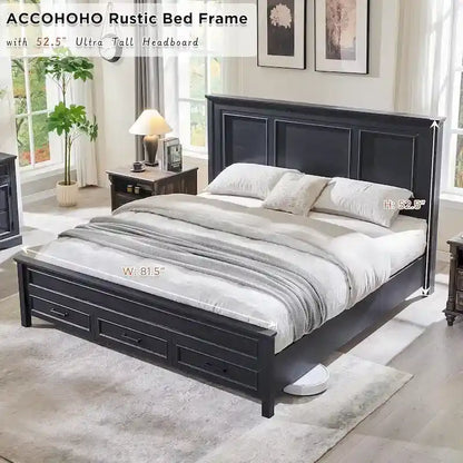 Struttura Letto Matrimoniale King Size in Legno Stile Rustico con Testiera, Base a Piattaforma