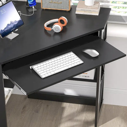 Scrivania ad angolo Scrivania piccola con prese Tavolo ad angolo per piccoli spazi, Scrivania per computer con porte USB Scrivania triangolare con contenitore