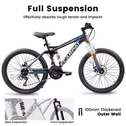 Mountain bike Okak 26" con freni a disco, bici per adulti a 21 velocità con telaio durevole e doppia sospensione posteriore, bicicletta per ciclismo urbano