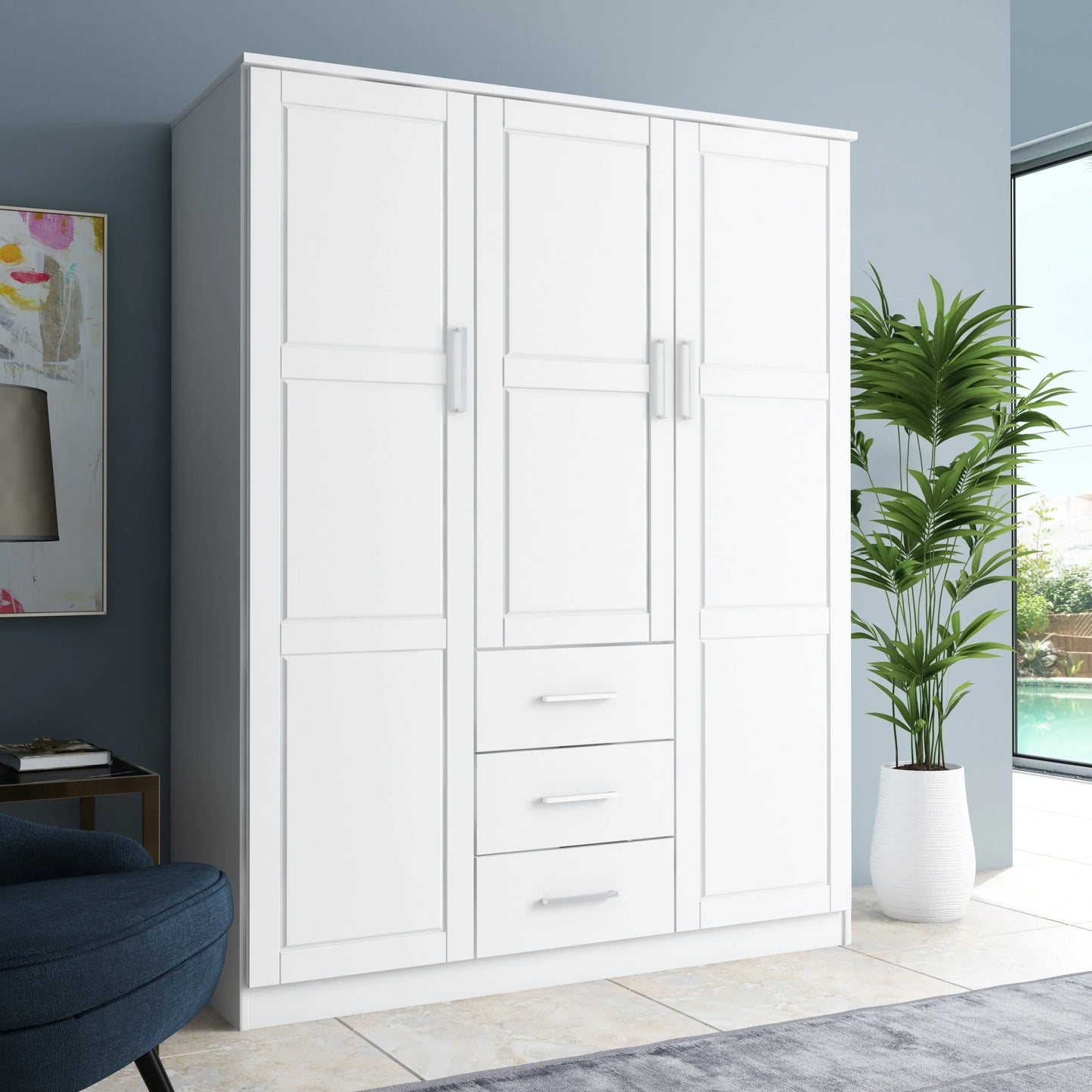 Palace Imports Armadio a 3 ante Cosmo 100% legno massello con ante in legno massello o a specchio