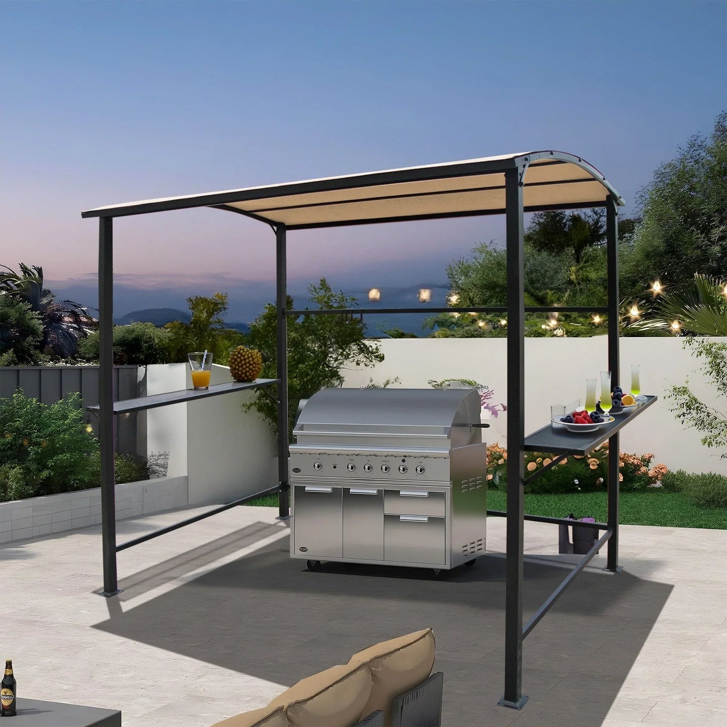 Gazebo da esterno con struttura in acciaio 1,5 x 2,4 m con tettoia per barbecue