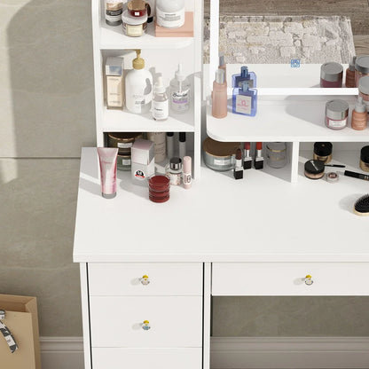 Tavolo da Trucco con Luci a LED, Specchio e Sgabello