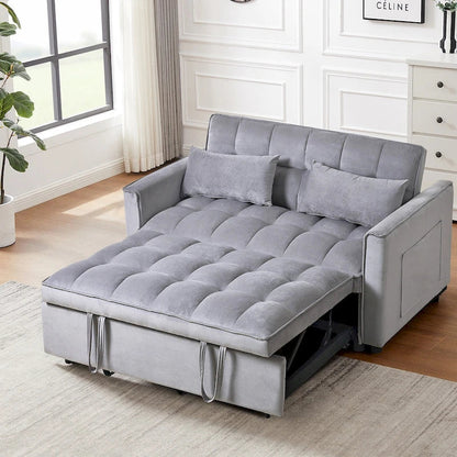 Divanetto Futon Moderno in Velluto con Schienale Reclinabile e Tasche, 2 Posti - Grigio Scuro / Grigio Chiaro / Blu / Nero