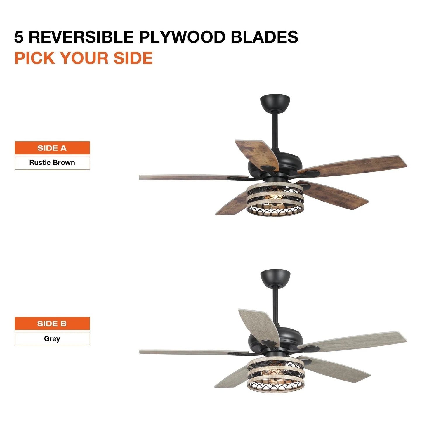 Ventilatore da soffitto da 52 pollici Farmhouse Driftwood a 5 pale, nero, con gabbia, con telecomando